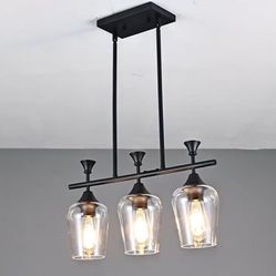 Dining Room Light Fixture/Chandelier Over Table, 3-Light Kitchen Island Lighting Hanging for Farmhouse Linear Chandeliers Matte Black Ceiling Pendant