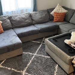 Grey Sectional Couch & Ottoman 