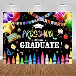 NEW 7x5ft Preschool Graduation Backdrop Banner Kindergarten Graduate Party Congrats Grad Ceremony Party Decoration