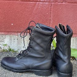 Vtg Ro Search Combat Boots 10 1/2 Mens Black Leather 1986 Military Lug Sole