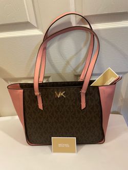 New MICHAEL KORS Sylvia signature medium tote in the brown and primrose ( pink)