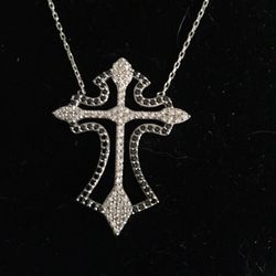 925 onyx/CZ cross necklace
