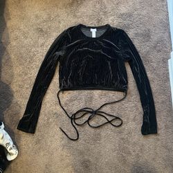West of Melrose black velvet ribbed crop top