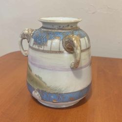 Antique Nippon Porcelain Elephant Head 3 Handled Vase 6”H