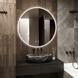 New Round Led Mirror for Bathroom, 28" Circle Frameless Backlit Mirror wiht Light, Anti-Fog