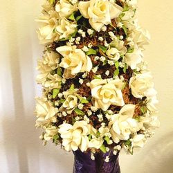 Silk ROSE TOPIARY with Vase