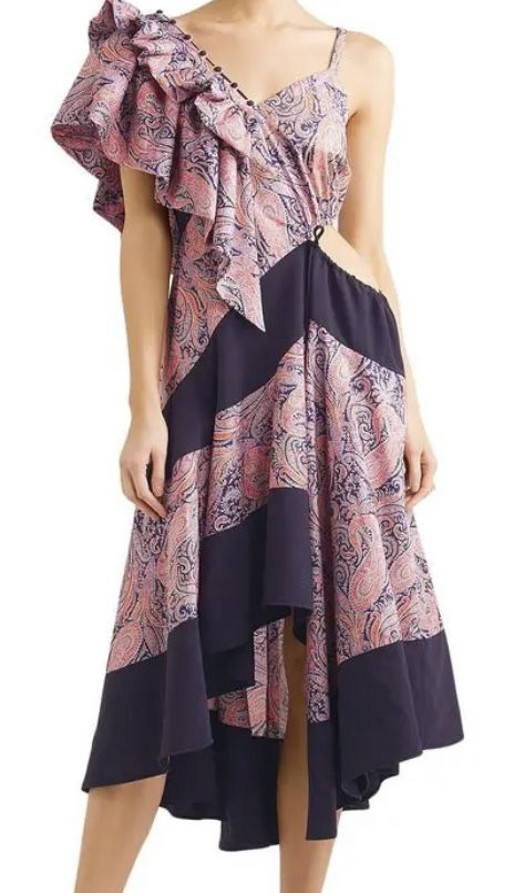 LOEWE Asymmetric Cutout Jersey-Paneled Printed Cotton-Twill Midi Dress new