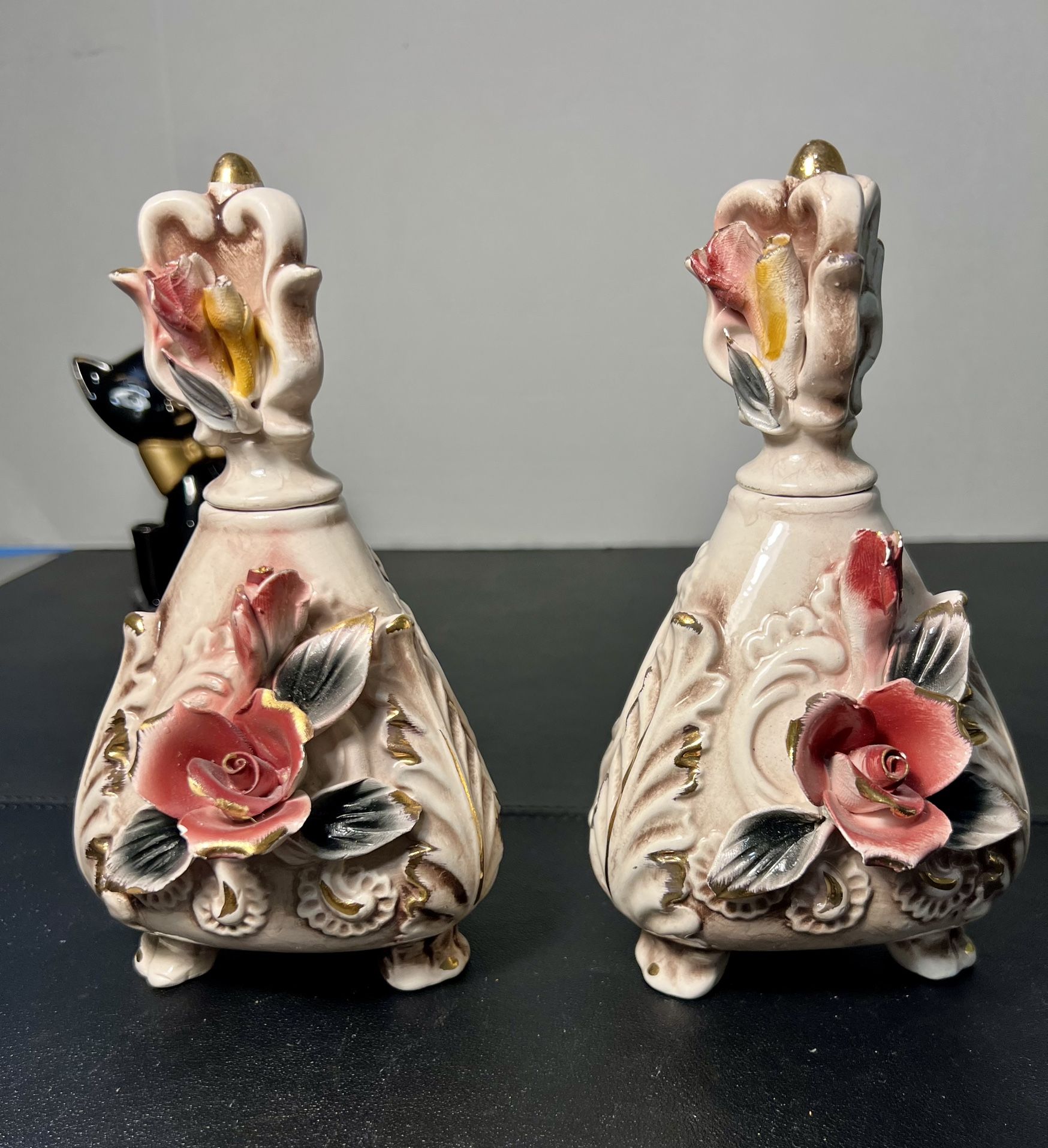 Vintage 1990s N Capodimonte Napoli Set Of 2 Porcelain Perfume Bottles Stoppers