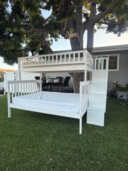 White Twin-over-Full Bunk Bed with Storage
