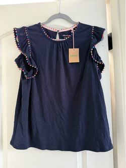 Boden Womens Navy Ruffle Sleeveless Top Size 10 US