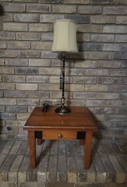 Small wood table and Tiffany Dale buffet lamp