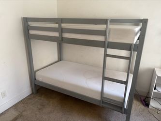 Gray Wood Twin Bunk Bed with One Mattress
