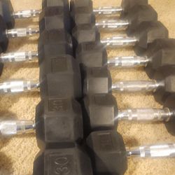 Full Set 5-60 LB Rubberized Dumbells