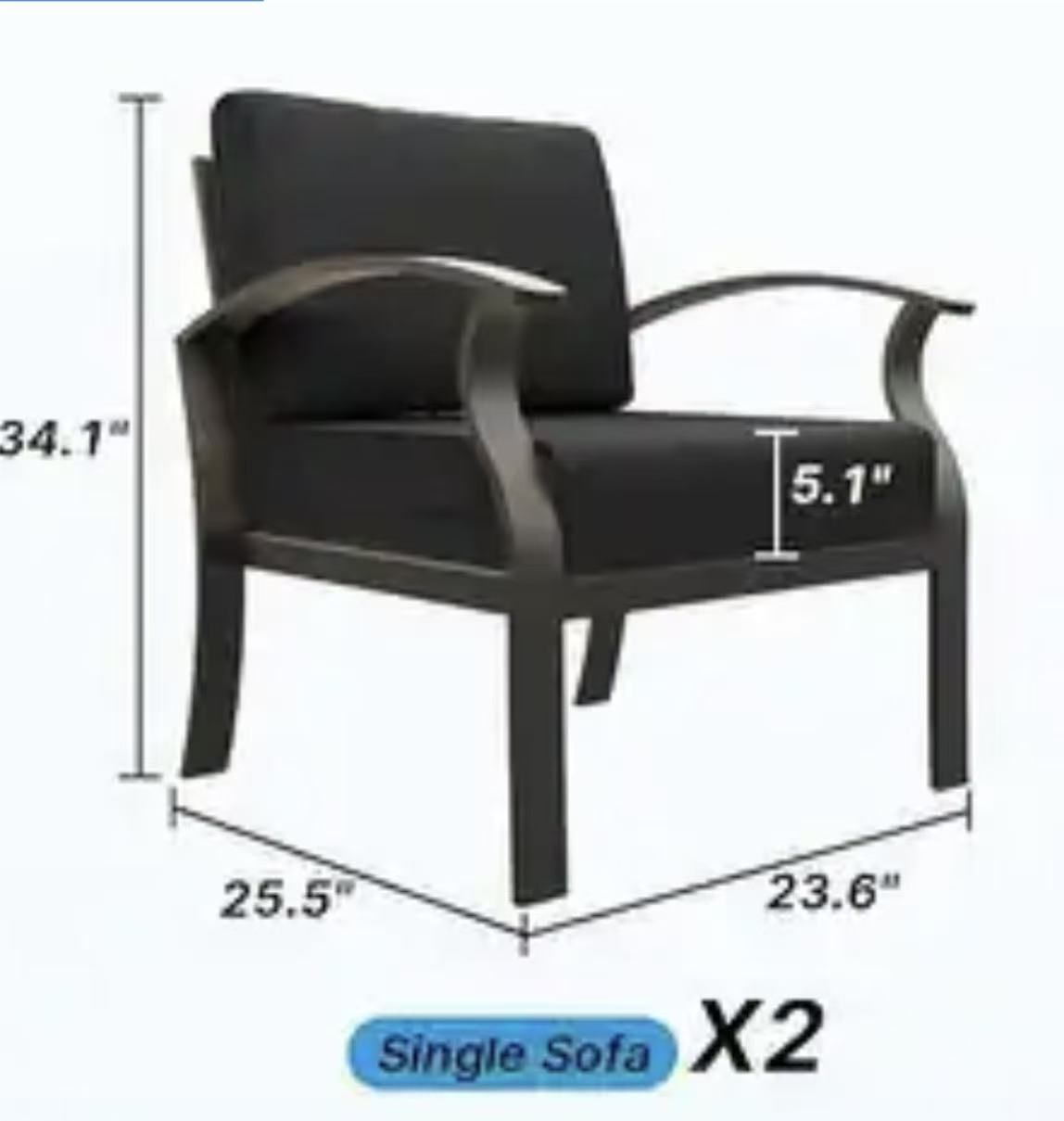 🥨2Pcs Outdoor Patio Leg Sofa Chairs Steel Frame Porch Furniture with Deep Seating and Cushions for Lawn Backyard Deck,Grey