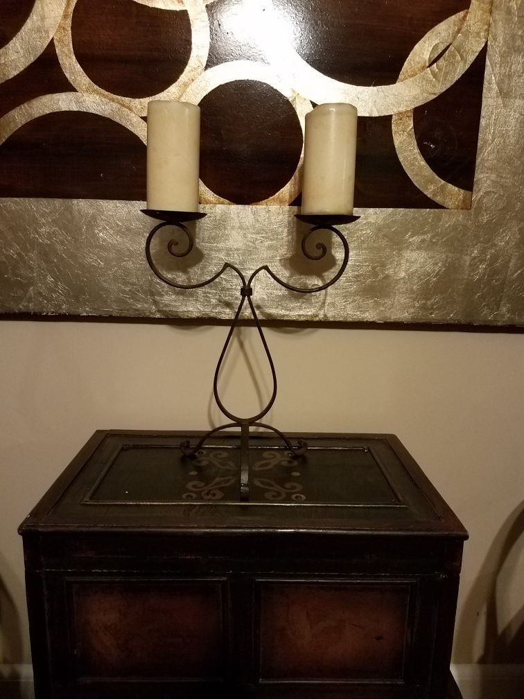 Candle holder; iron; Brown tone  heavy; candles NOT included - $15