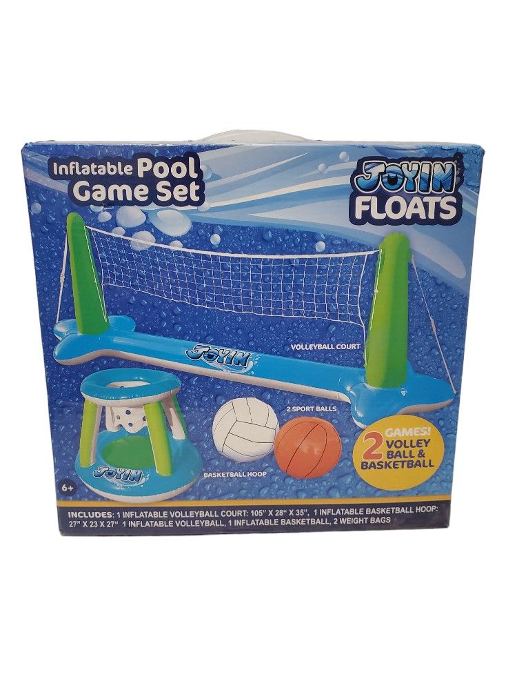 Inflatable Pool Float Set Volleyball Net & Basketball Hoops; Balls Included