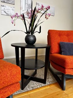 Black Round Two-Tier Side Table