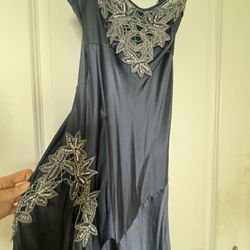 Silk Long Embroidered Dress With Pearls 