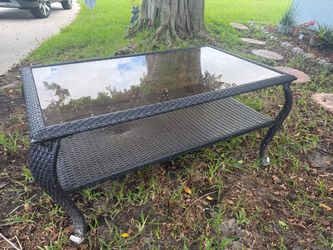 Black Wicker Outdoor Coffee Table with Glass Top