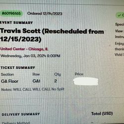 Selling 2 Travis Scott  Tickets FLOOR Seats  Chicago