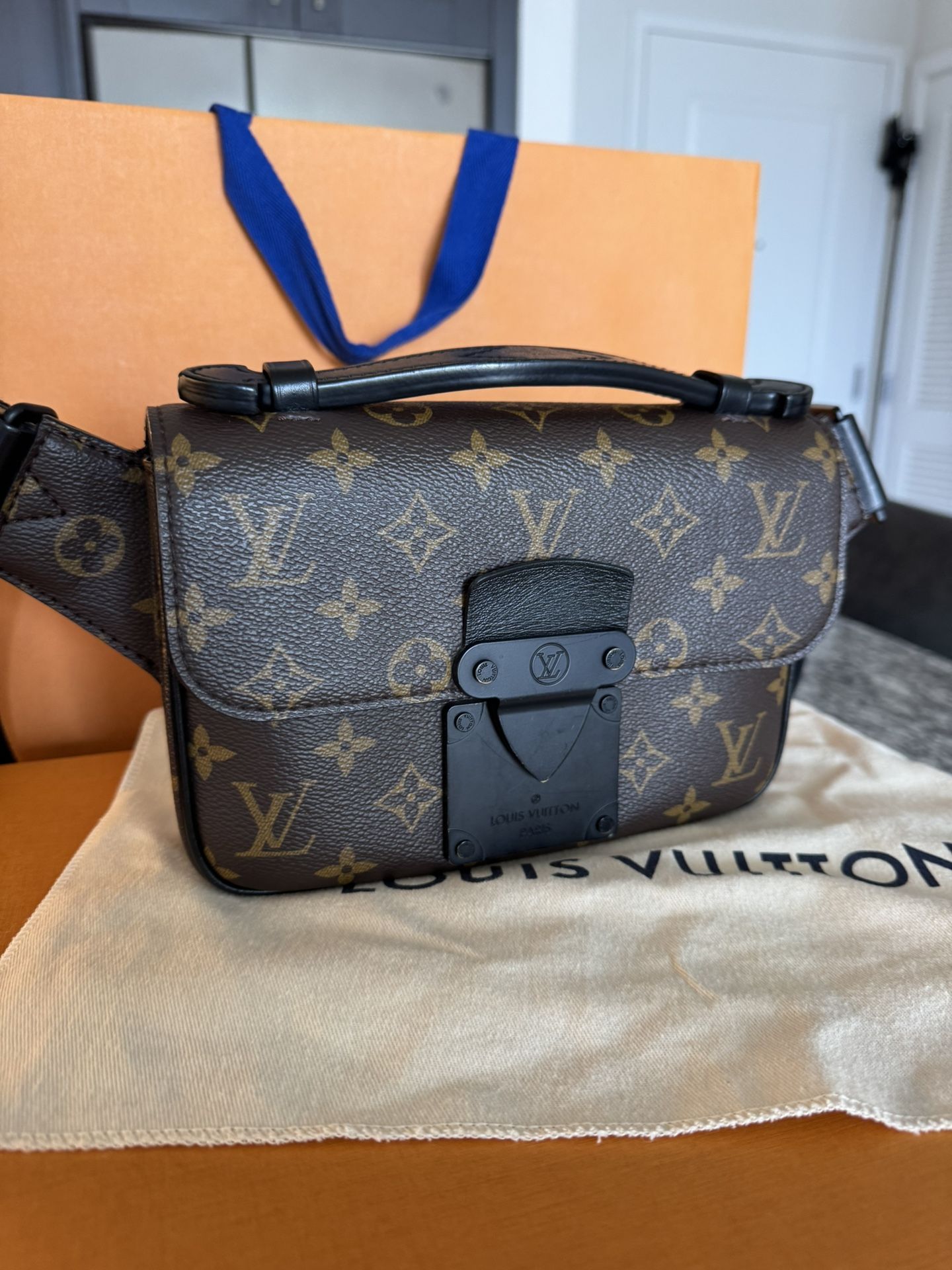 Louis Vuitton S Lock Sling Bag in Monogram Macassar Canvas M45807 w/ Dust Bag 