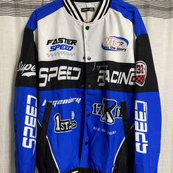 NWOT Manfinity Speed Racing Jacket Blue Black White Graphics Size XL - New!