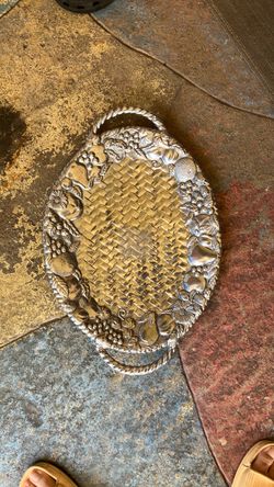 Silver Oval Serving Tray with Fruit Relief