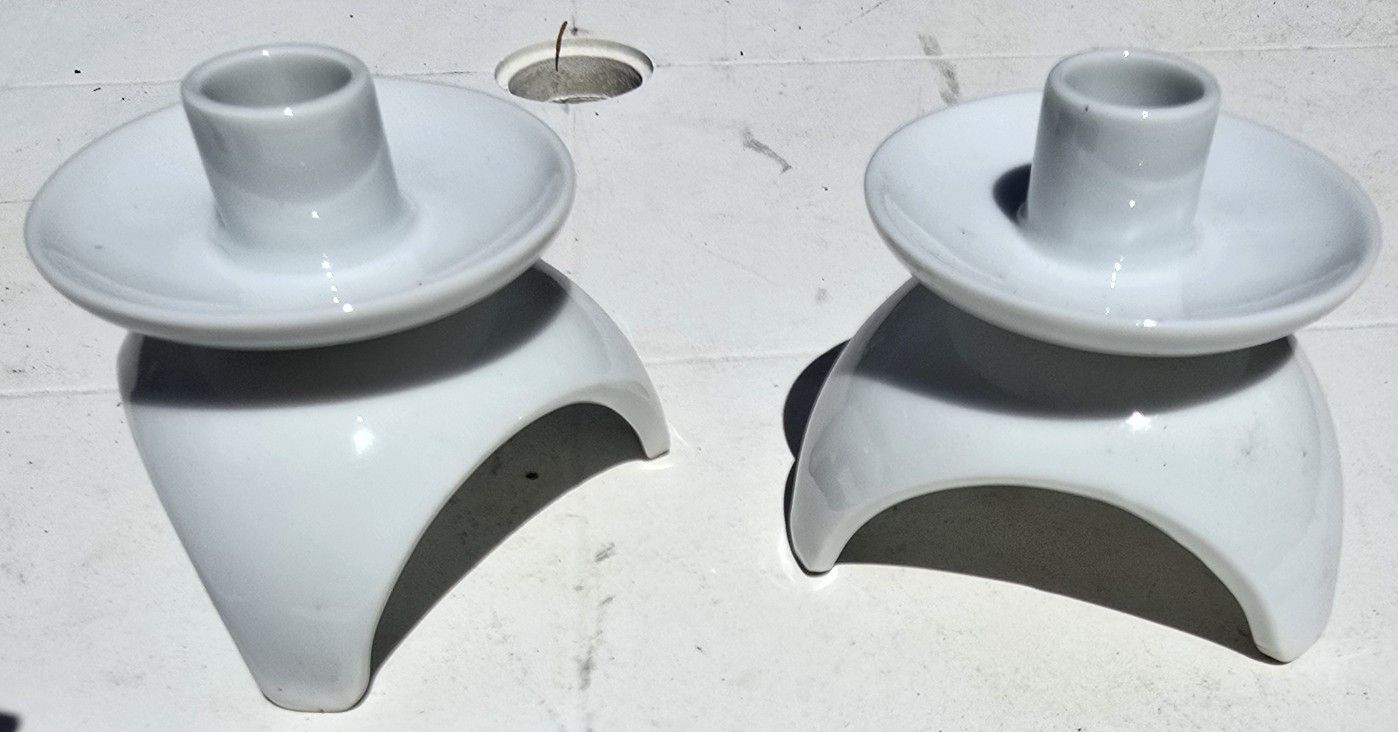Pair of OMC Otagiri Tripod Taper Candle Holders Porcelain