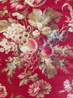 #Antique French Linen Fabric/ floral & fruit pattern