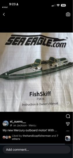 Sea Eagle FishSkiff FSK16 new in bag with new outboard motor 8HP!