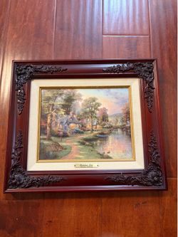 Thomas Kinkade “Hometown Lake” Framed Canvas Print with Original COA