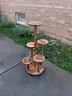 34" Wooden 5 tier Rolling plant stand