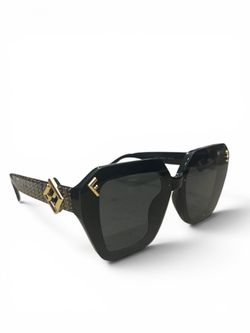 Fendi FF6202 Oversized Black Gold Geometric Sunglasses W/ Box & Case