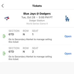 DODGERS WORLD SERIES GAME 4 TICKETS FACE VALUE