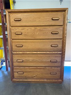 Oak 5-Drawer Tall Dresser