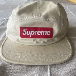 Cream Supreme Hat With Red Box Logo  