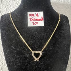 10K Yellow Gold Chain and Diamonds 💎 Pendant For Wedding 20 Inches Long 