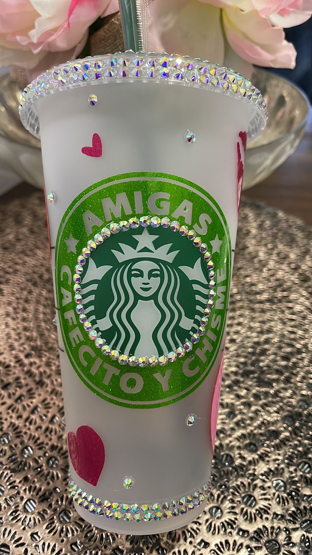 Starbucks cold cup tumbler Glitter vinyl AMIGAS CAFECITO Y CHISME