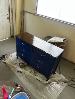 Refinished Navy Blue 6-Drawer Wood Dresser