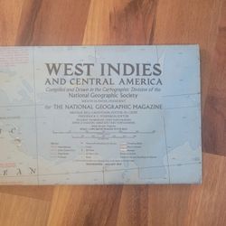 National Geographic Magazine Map Of West Indies And Central America 1970