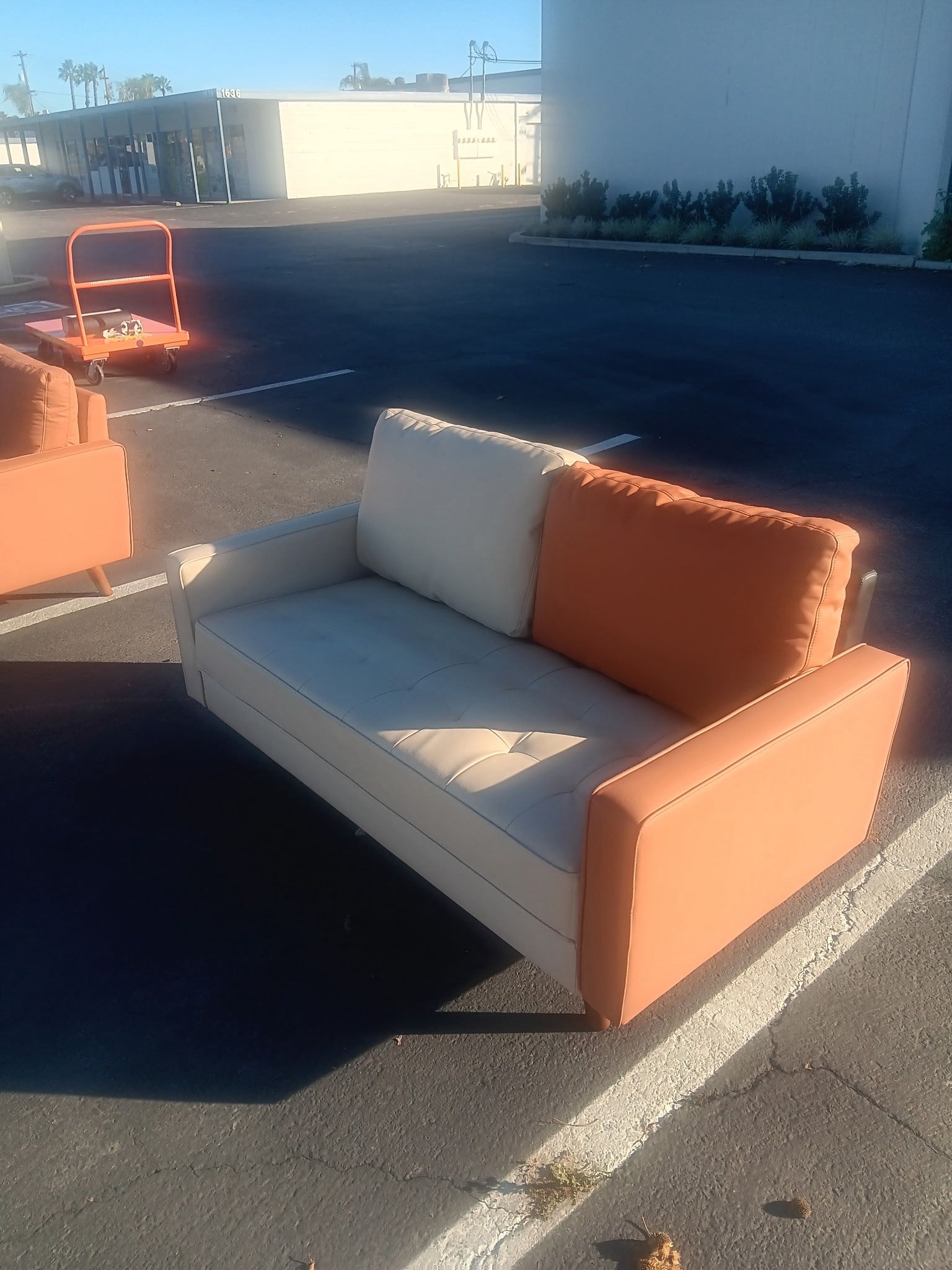 Tangerine-White Cream Leather Couch 