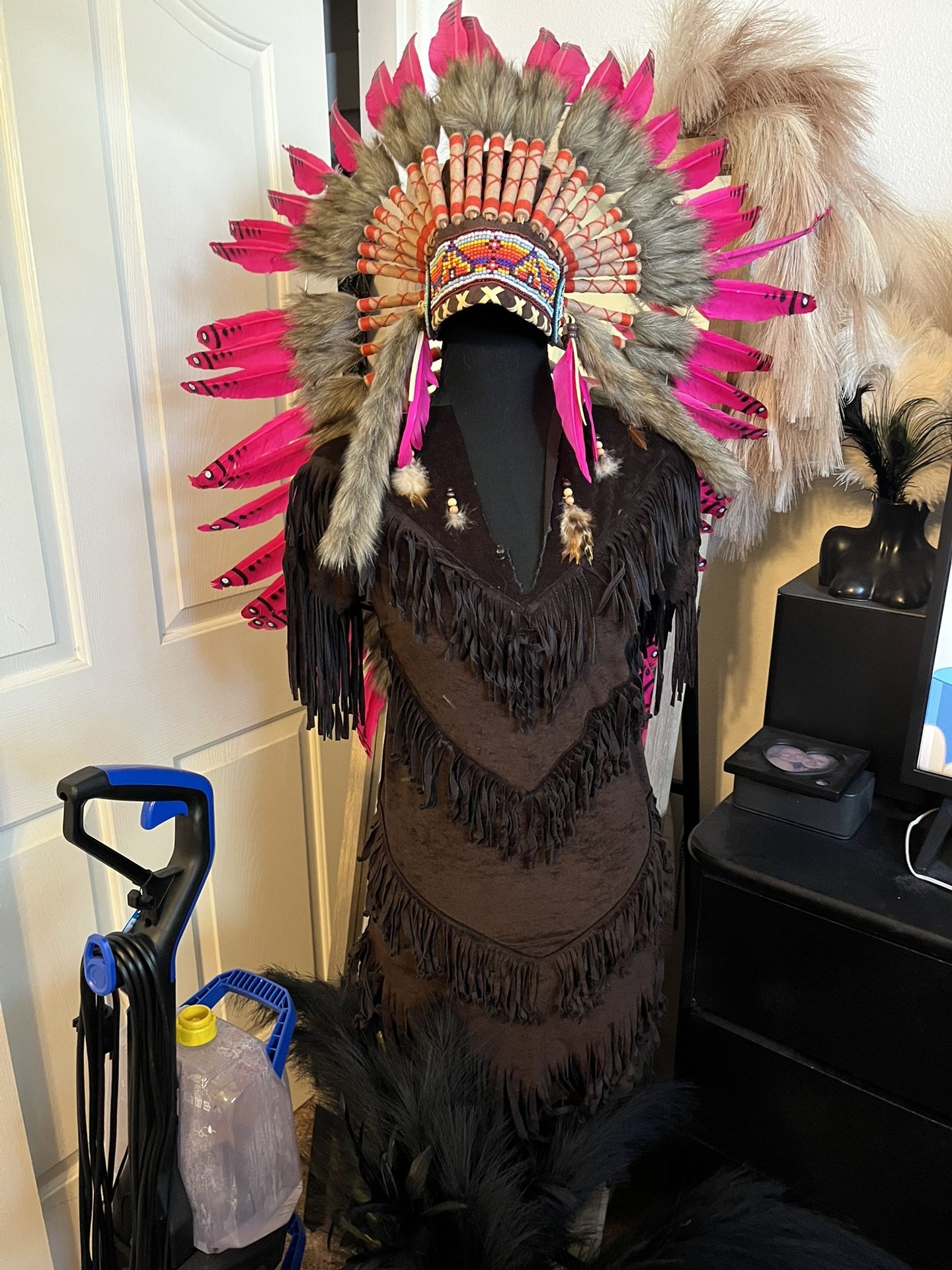 Native Headpiece And Dress On Manaquine