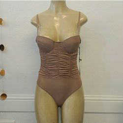 HAUTE MONDE Bodysuit, Rose Color With Straps, Small Size. 