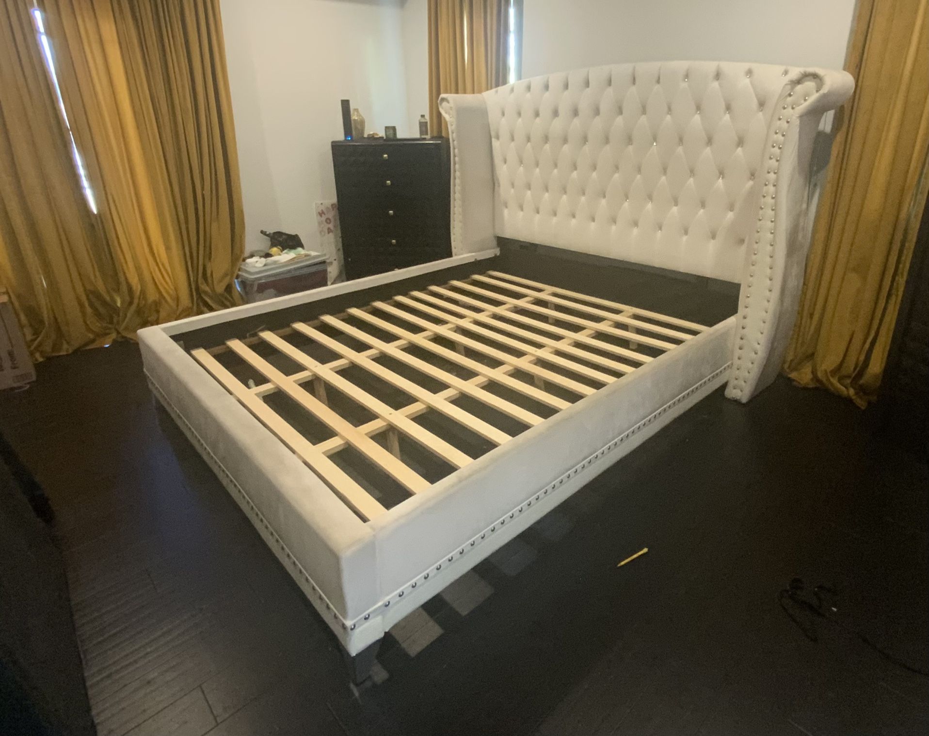 California White Tufted Bedframe