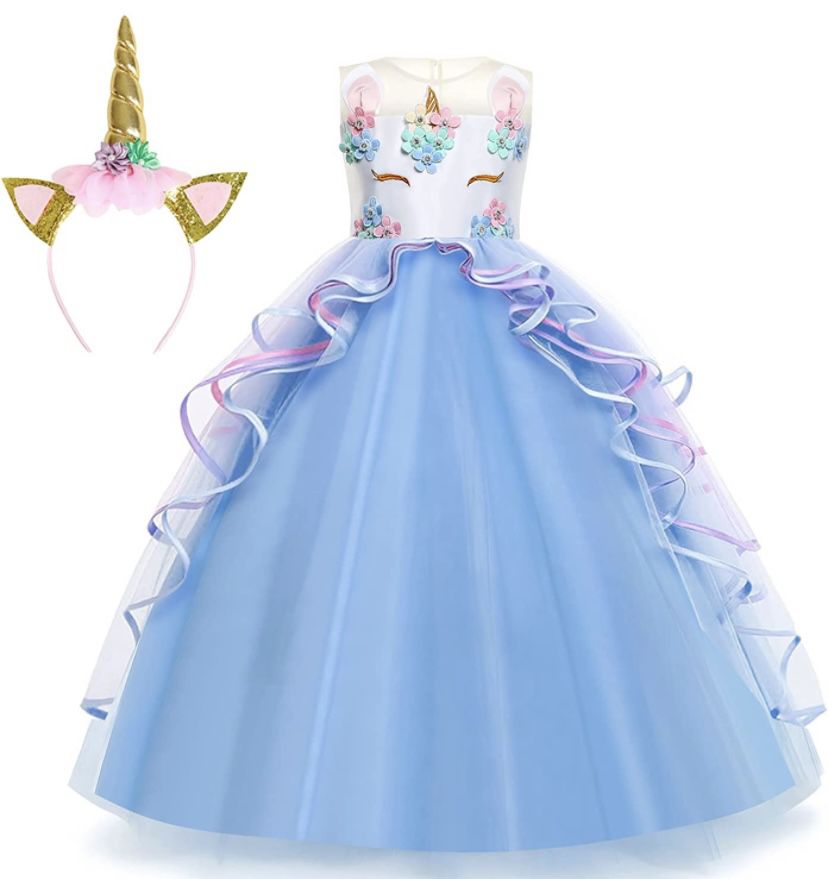 Foierp Princess Unicorn Dress for Girls - Unicorn Costume with Headband Birthday Pageant Halloween Party Dresses Up 3-12Y