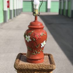 Mid Century 1950s Oriental Glass Vase Floral Lamp / Ginger Jar 