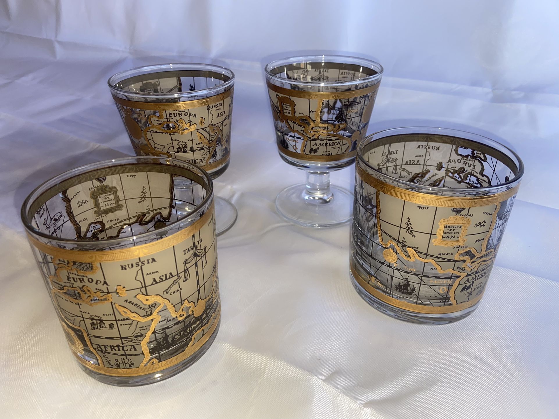Vintage Cera Glass Maps Old Fashioned & On The Rocks