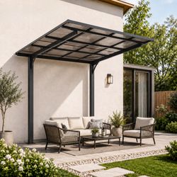8x8FT Outdoor Carport , Galvanized Steel Frame Sloped PC Roof Shelter,Outdoor Bike BBQ Storage Awning for Patio Backyard(7.95x8.20ft )