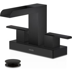  Black Waterfall Bathroom Faucet, Two Handle Bathroom Centerset Matte Black