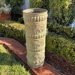 Antique Brass Patina Weathered Umbrella Stand Holder Vase Collectible Handles Vintage Large Rustic 